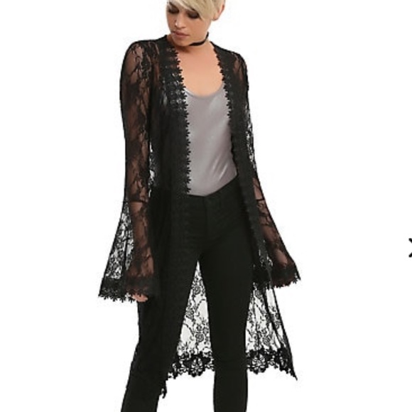 Tops - Black floral lace kimono with bell sleeves